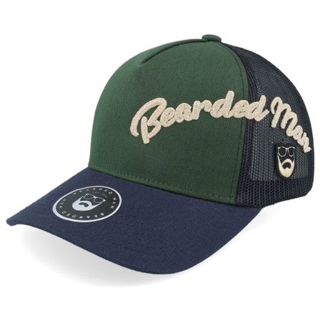 Bearded Man - Grön trucker Keps - Side Arch 3d Logo Dark Green/Black/Navy A-frame Trucker @ Hatstore