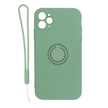 Apple iPhone 11 Pro Soft Liquid Silicone Case With Magnetic Ring Holder Stand and Slim Hands Strap Best Quality Green