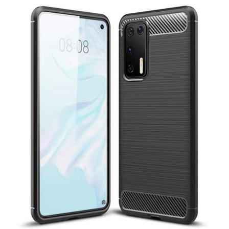 Huawei P40 - Skal Gummi I Kolfiberdesign - Svart Svart