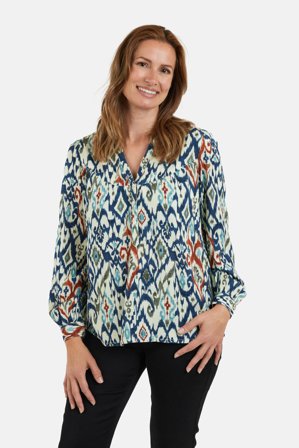 JENSEN - Langærmet Bluse - Navy Mix - Mønstret