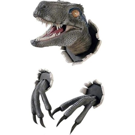 Seinään kiinnitettävä dinosaurus-hartsi veistos, seinän läpi murtautuva dinosaurus pää kynsillä rekvisiitta replika setti, 3D dinosaurus patsas 