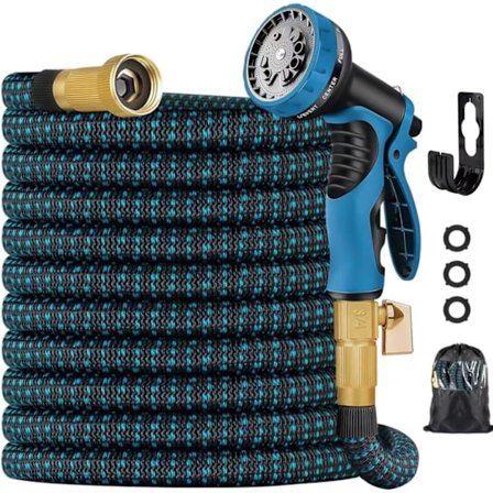 Udvidelig haveslange 30 meter, knækfri fleksibel vandslange med 10-mønstret sprøjtedyse og messingkoblinger - letvægts, kan trækkes tilbage
