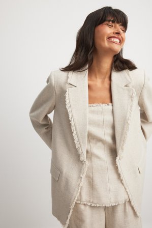 NA-KD - Oversized Fringe Blazer - Sommersett - Beige - EU 32