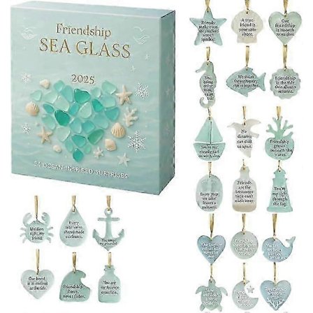 2025 Havglas Julekalender, 24 Dages Nedtællings Julekalender med Havglas Ornamenter Venskabsvedhæng Gave til Venner og Familie[D]