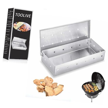 Universal Röklåda - Grillrökare - Trärökning för Rökig Smak - Lämplig för Gas-, Kol- och Elgrillar - Rostfritt Stål (22 x 9,5