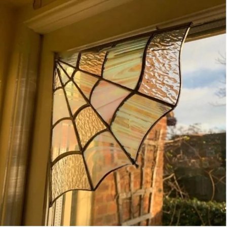 Spindelväv Färgat Glas Fönster Vägg Hängande, Spindelväv Dörr Topper Vägg Dekoration Halloween Spindelväv Dörr Hörn Skylt