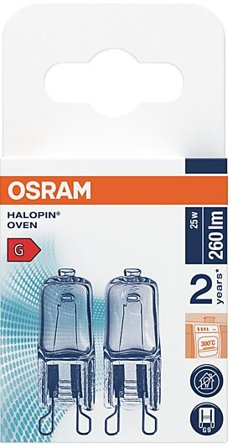 OSRAM Halogen Pin G9 Oven 25w 260lm klar Dimbar Varmhvit 2stk