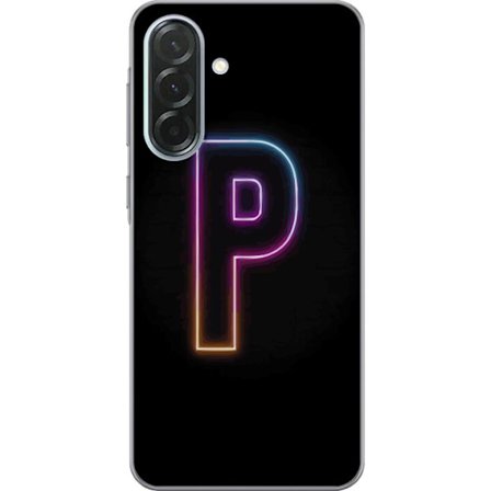 Kompatibel Mobilcover til Samsung Samsung Galaxy A36 Minimalistisk neonbogstav P i farvegradient og lyseffekt mod sort baggrund i digital neonstil