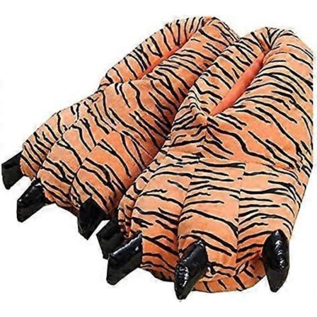 Unisex plysj dyrepote-tøfler, varme og komfortable, dinosaurpote-tøfler, komfortable plysjtøfler for gutter, jenter og barn (Tiget).