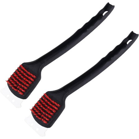 BBQ-grillbørste med langt håndtag, sikre nylonbørster og stålskraber - Skridsikkert håndtag - Stålbørste til rengøring af BBQ-grill, porcelæn