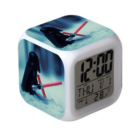 Star Wars -herätyskello, The Force Awakens -elokuva, LED-herätyskello, neliönmuotoinen kello, digitaalinen herätyskello, jossa aika, lämpötila, 