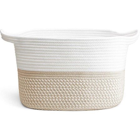 Tvättkorg av bomullsrep, flätade korgar, slitstark, med handtag, leksaksförvaring / hemförvaringsbehållare tillverkade av bomullsrep