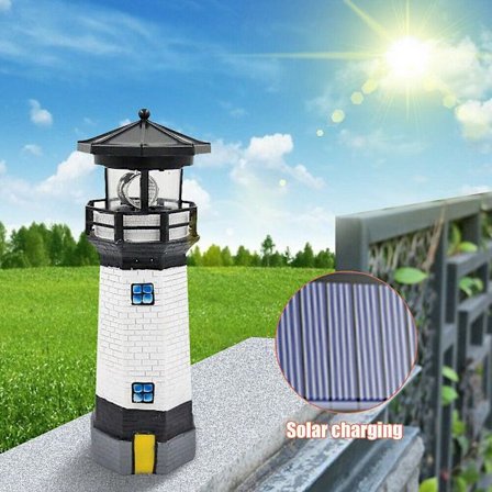 LED Solcelled Fyrtårn Sensor Beacon Roterende Lampe Statue Hage Utendørs LysBY