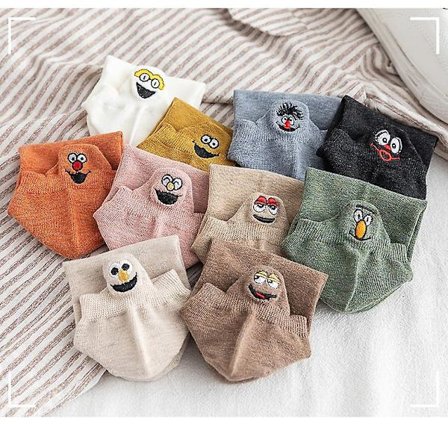10 par broderede tegneseriestrømper, afslappede sjove bådstrømper, ankelstrømper med lavt snit (FMY)