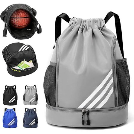 Sportsrygsæk med snoretræk Stor gymnastiktaske med skorum Vandtæt nylon til gym shopping (grå)
