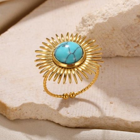 Grön Opal Guld Färg Solrosringar För Kvinnor Tjej Rostfritt Stål Justerbara Fingerringar Smycken Festpresenter anillos mujer