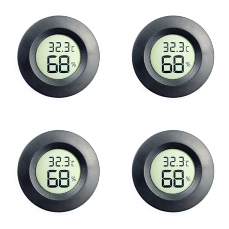 4× Mini digitalt termometer innendørs rundt med hygrometer høy presisjon, svart