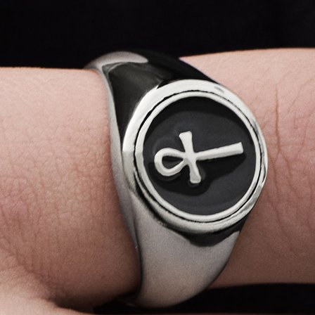 Steel Ankh Signet Ring for Men - Signet rings