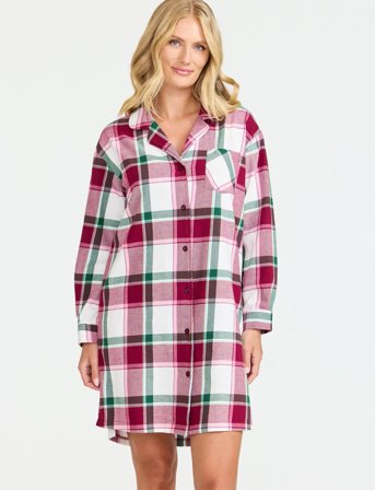 Damella of Sweden Flannel Nightshirt - Red - M