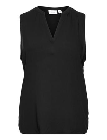 Viroma V-Neck S/L Top/Su - Blus Ärmlös Svart Vila