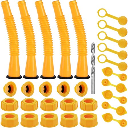 Ersättningskit för bensindunkpip med borr - Hexmutteradapter, flexibel bränsleslang & spillskyddskorkar (Gul, storleksalternativ)