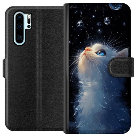 Kompatibelt Lommeboketui til Huawei Huawei P30 Pro Stjernekatte Drøm motiv med hvit katt som ser mot stjernehimmelen, magiskt drømmeaktig og nattlig