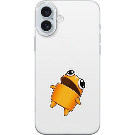 Kompatibelt Mobildeksel til Apple Apple iPhone 16 Plus Orange tegnet figur med store øyne og dynamisk posisjon i leken stil