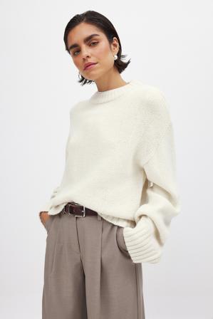 NA-KD Pull en maille à col rond - Pulls Oversize - OffBlanc - Medium
