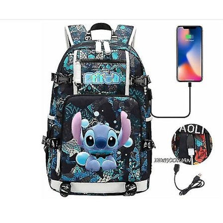 Lilo og Stitch Skole Tasker Kapacitet Rygsække Drenge Piger Usb Opladning Rejse Stor Laptop College Studerende Skole Taske Rygsæk