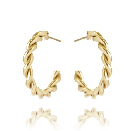 Blanka Tvinnade Hoop Guld Örhängen i Stål - 14K Guldpläterade