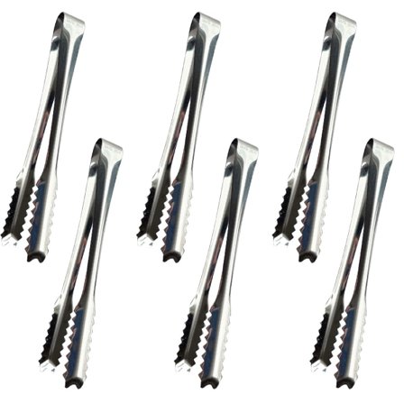 6-pakke 15 cm ispinsett, kjøkkenpinsett, liten serveringspinsett, sett i rustfritt stål (sølv)
