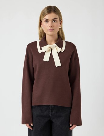 YAS Yasjosie Ls Bow Knit Top - Brown - M