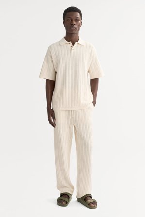 Soft Goat - Men's crochet pique - Men cashmere sweater - XXL - Feather White