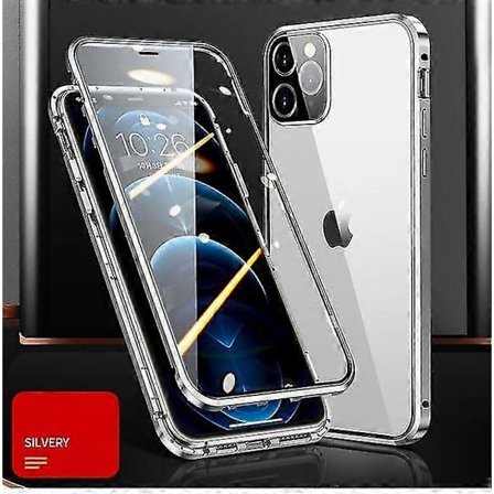 Magnetisk deksel kompatibelt med iPhone 13/13 Pro/13 Pro Max, HD tosidig herdet glass aluminiumslegering støtfangerbeskyttelse