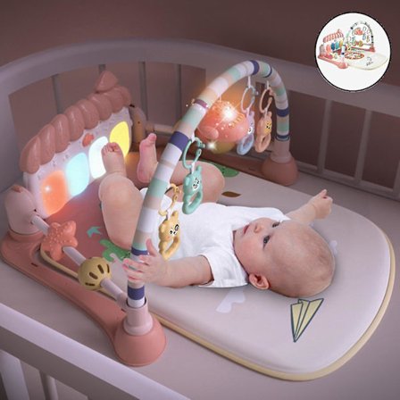 3-i-1 Babygym Lekematte Pedal Piano Lys Aktivitets Trenings Læringsleke