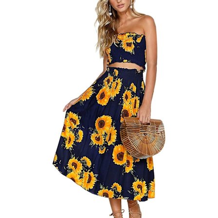 Blomsterbluse til kvinder, Maxi-nederdeldragtskjole.