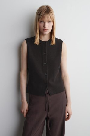 COS Knitted Cotton Waistcoat in Brown - Women
