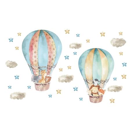 Eläinten kuuma-ilmapalloilla seinätarrasetti, seinätarra w