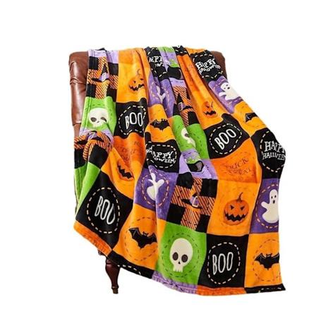 Halloween Fleecefilt, Fladdermus, Spöke Fall Rutig filt, Mjuk Fuzzy Plysch för Soffa eller Säng, Lyxig Flanell Knäfilt (50" x 60"")"