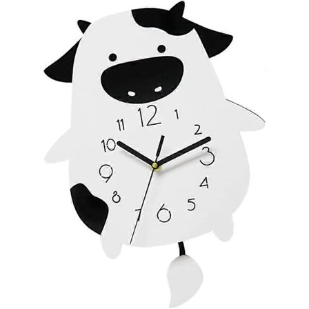 Søt Ku Veggklokke Dyr Akryl Veggklokke Stille Batteridrevet Veggklokke med Svingende Hale Pendel for Stue Soverom Hjem Dekor Utendørs D
