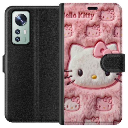 Yhteensopiva Lompakkokotelo Xiaomi 12 Hello Kitty vaaleanpunainen pörröinen tausta, jossa on ikoninen kasvot ja kawaii-esteettisyys