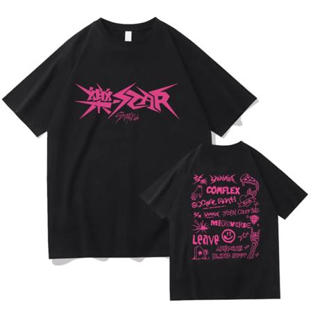 Kpop Stray Kids Rock-Star Album T-shirts Dam herr Streetwear Lös Kortärmad Toppar Fans Support T-shirt Present black XL