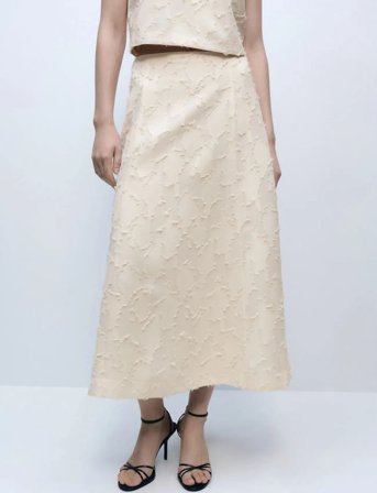 Mango Textured Flared Skirt - White - M