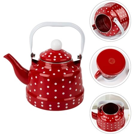 Porslinsemaljerad tekanna med keramiskt handtag, emaljerad tekanna vattenkokare för vatten utan visselpipa 1,1L