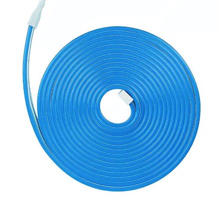 12V fleksibel neon LED lysstripe, 5 meter lang, 5x11 mm, 120 LED-perler per meter. Kan kuttes til i størrelse i 2,5 cm intervaller. (Elektrisk Blå)