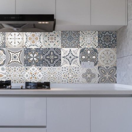 24 stk. fliseklistermærker vægdekoration badeværelse køkken vægklistermærker vandtæt PVC dekorationsklistermærker - DIY retro klistermærker (10x10cm)