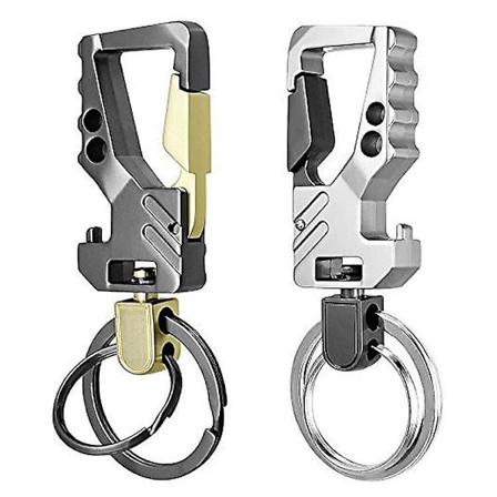 Nyckelringsset för män, 2 delar: Karabinknyckelring med metallflasköppnare (Guld & Svart + Silver & Svart)