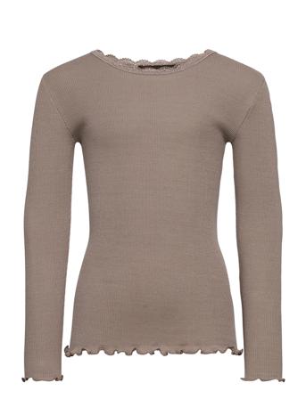 Organic T-Shirt Regular Ls W/ Lace Langærmet T-shirt Beige Rosemunde Kids