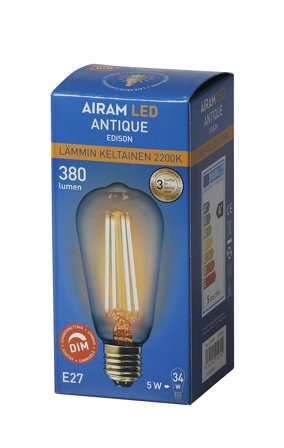 Airam Amber LED-lampe 4,5 W, E27, dimbar, Belysning