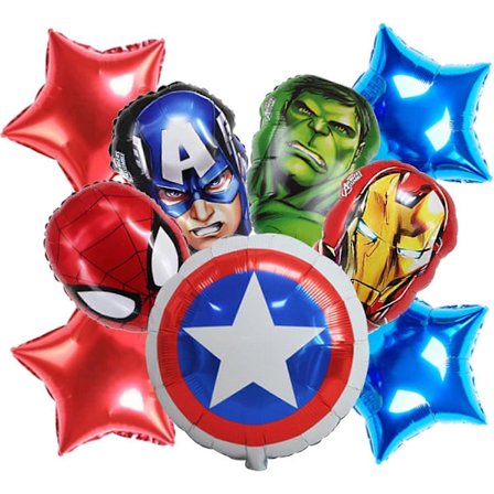 9 stk. Marvel Avengers Balloner, Wopin - Genanvendelige Marvel Superhelte Folieballoner, Marvel Avengers Festdekorationer, til Børnefødselsdag